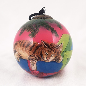 Li Bien Inside Painted Sleepy-Cat Ornament