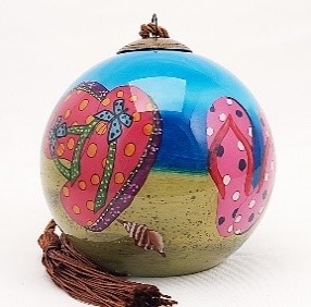 Beach Slippers - Li Bien Inside Painted Glass Ornament - Australian Exclusive