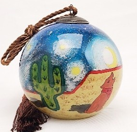 Cactus & Dog Desert - Li Bien Inside Painted Glass Ornament - Australian Exclusive
