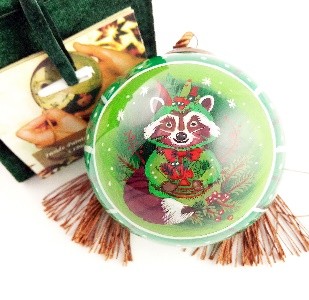 Raccoon Green - Li Bien Inside Painted Glass Ornament - Australian Exclusive