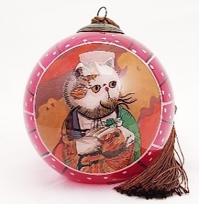 Mona Lisa's Cat Red - Li Bien Inside Painted Glass Ornament - Australian Exclusive