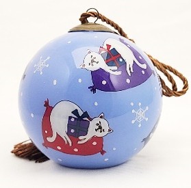 Sleeping Kittens Blue - Li Bien Inside Painted Glass Ornament
