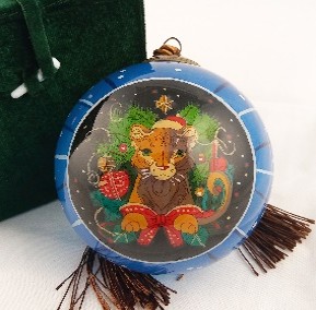 Festival Lion Blue - Li Bien Inside Painted Glass Ornament - Australian Exclusive