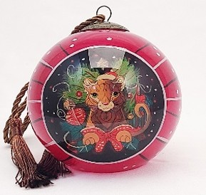 Festival Lion Red - Li Bien Inside Painted Glass Ornament