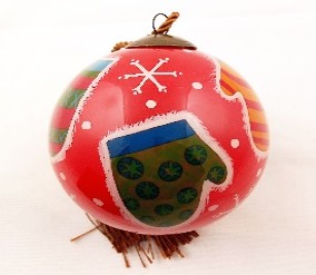 Christmas Gloves - Li Bien Inside Painted Glass Ornament