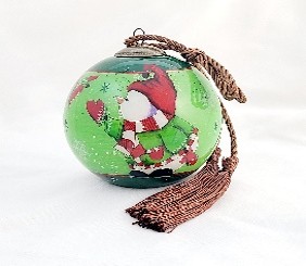 Snowman & Birds - Li Bien Inside Painted Glass Ornament